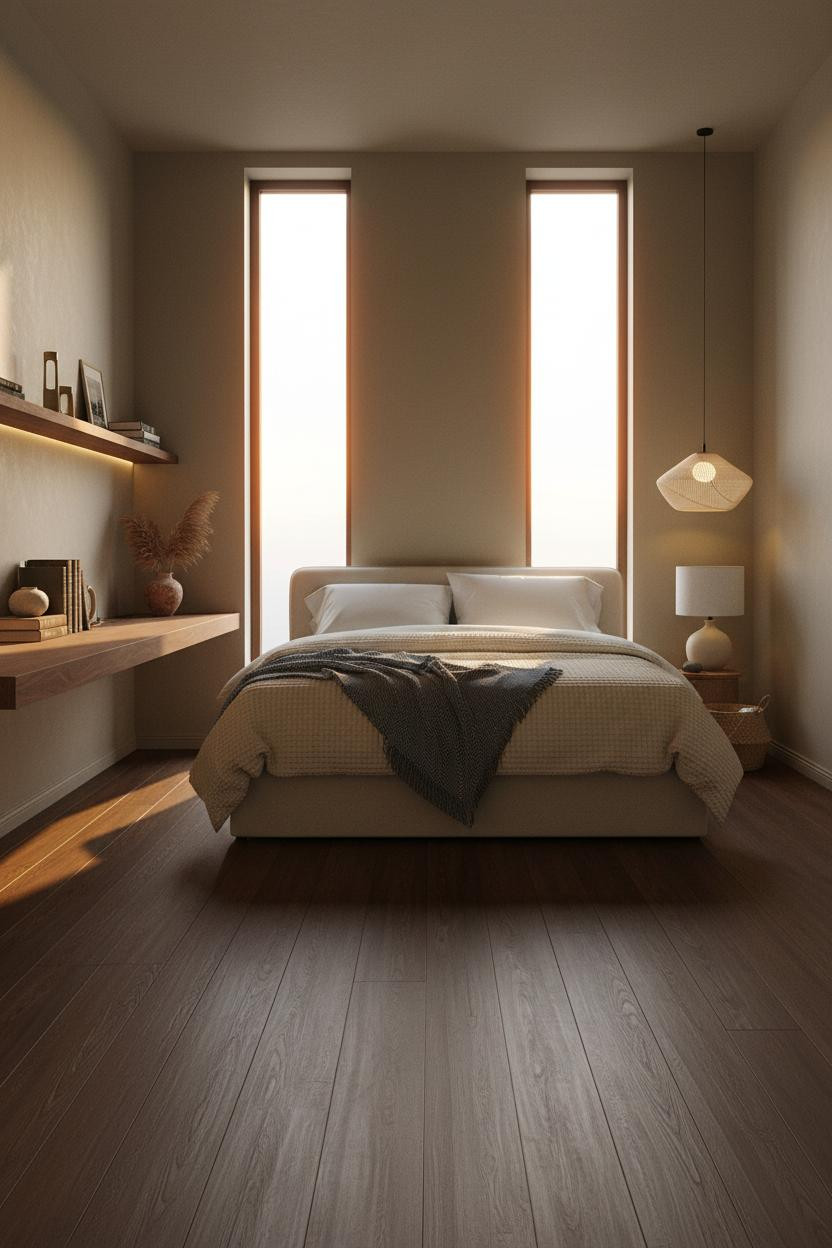 Mens Bedroom Walnut Desk Amber Lighting