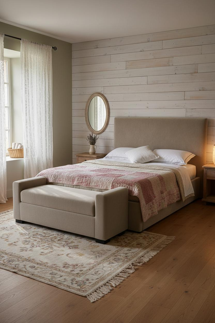 Cottagecore Bedroom Whitewashed Paneling Vintage