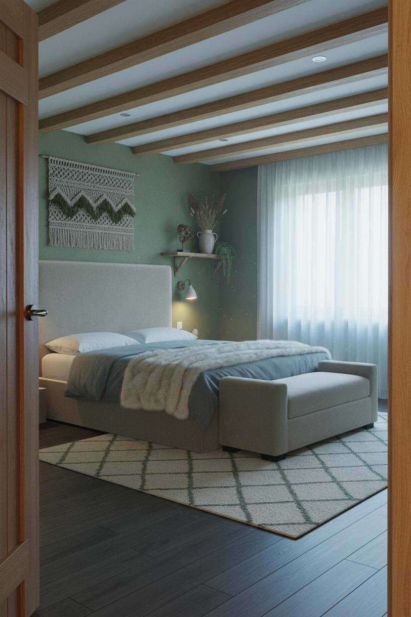 Cottagecore Bedroom Moss Green Oak Beams
