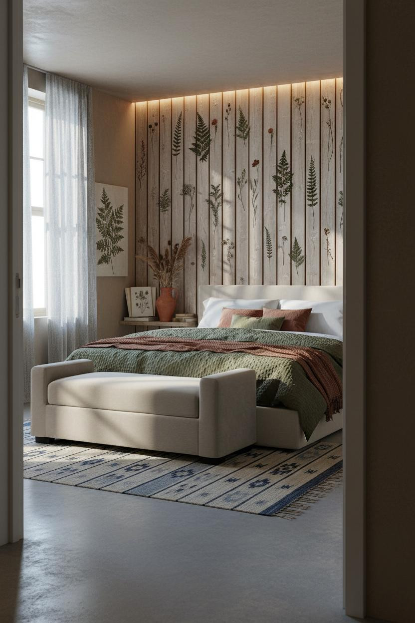 Cottagecore Bedroom Botanical Slatted Wall