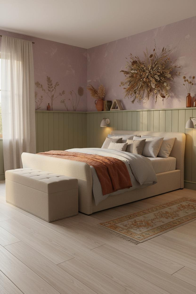 Cottagecore Bedroom Sage Wainscoting Botanical