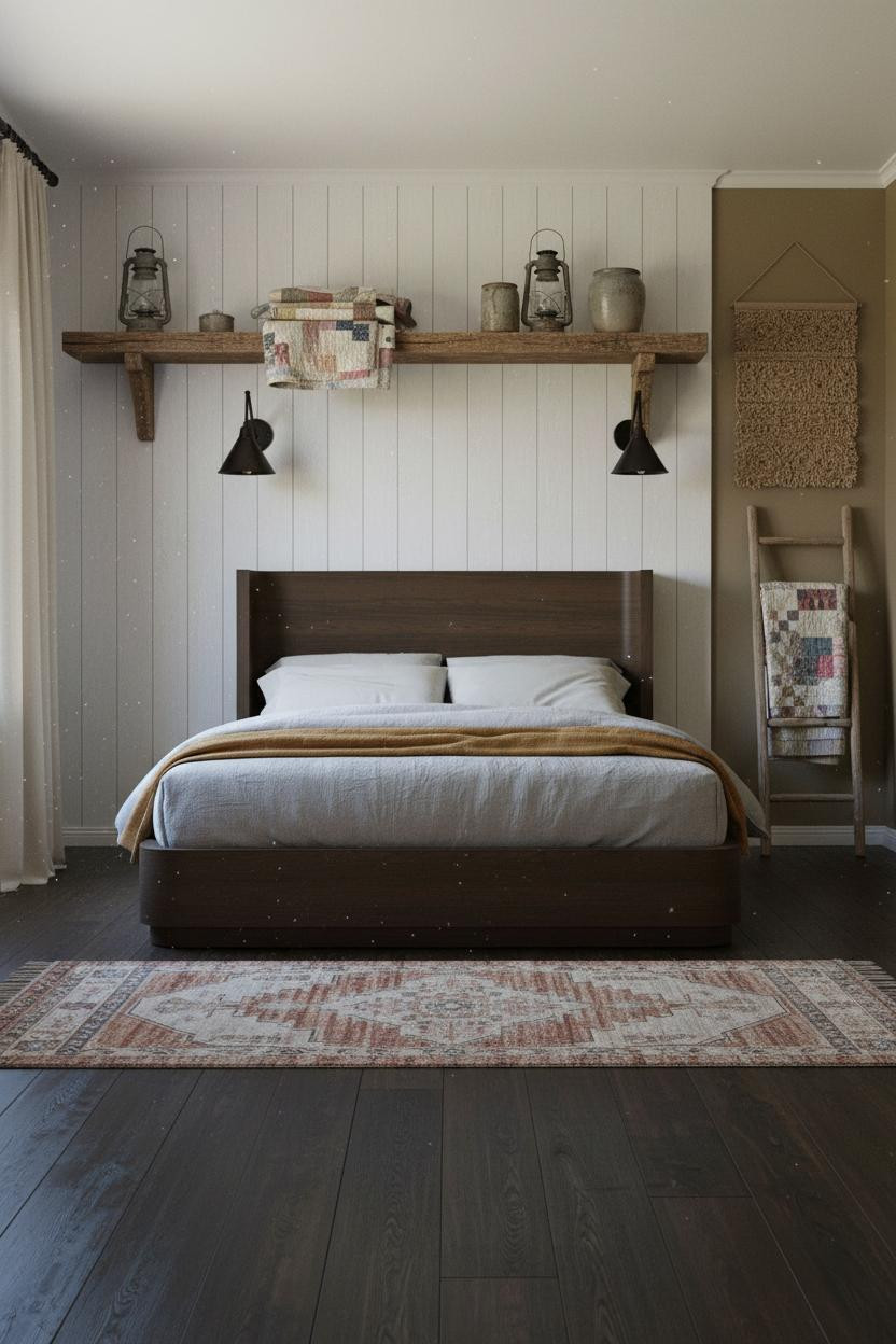 Rustic Farmhouse Bedroom Board and Batten Headwall Master