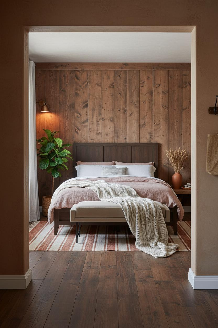 Rustic Chic Bedroom Wood Paneling Farmhouse