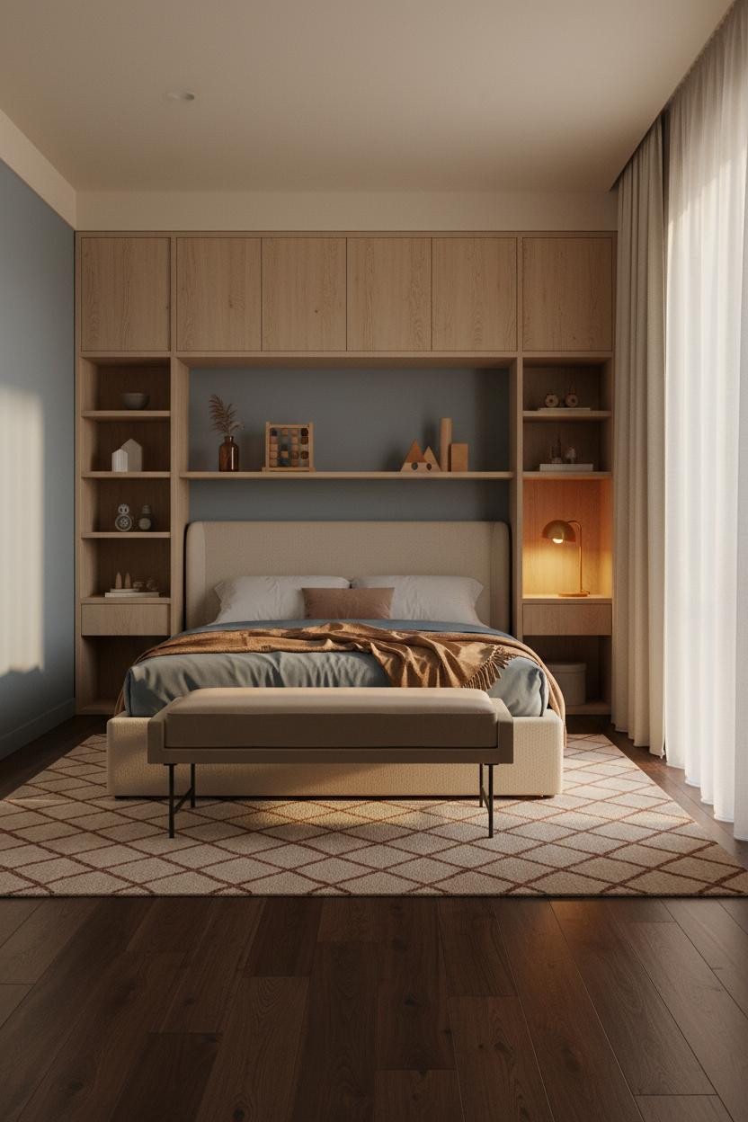 Stylish Kids Room Natural Wood Shelving