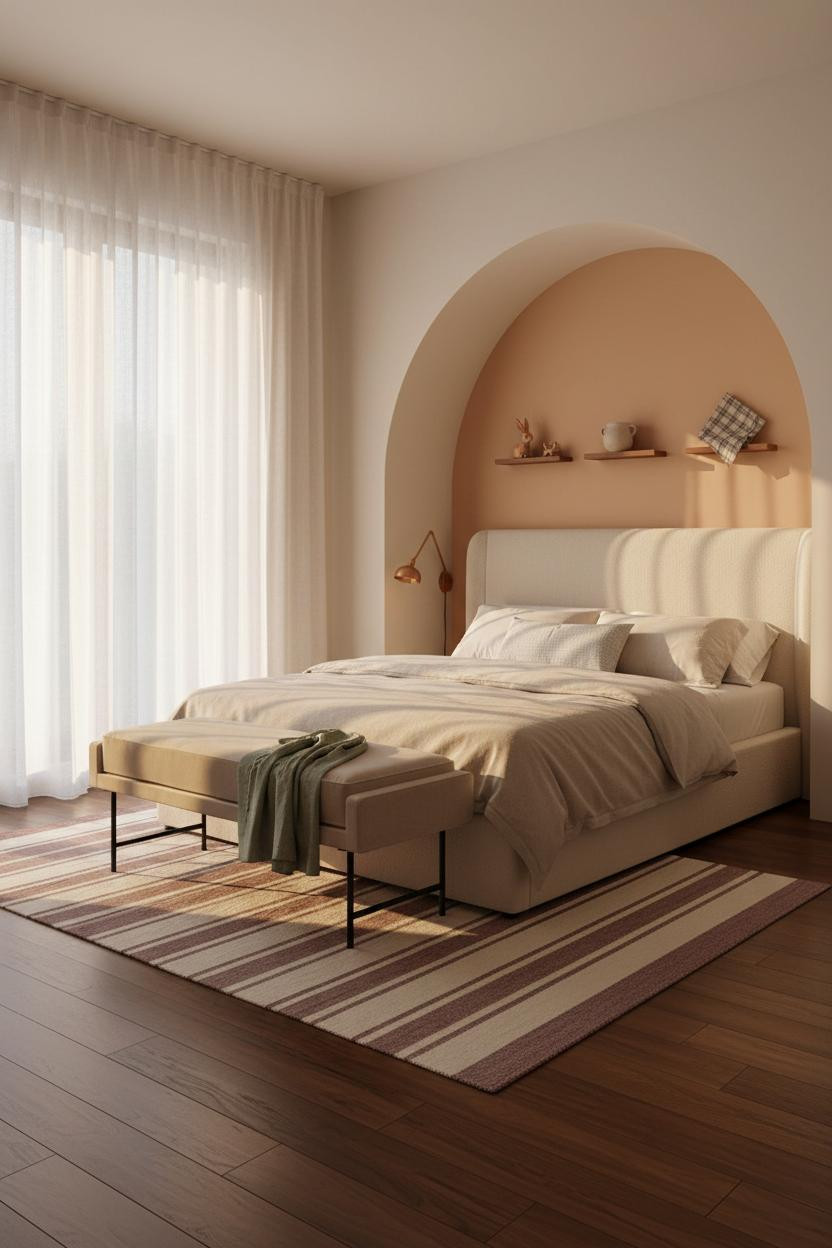 Kids Bedroom Arched Headboard Warm Lighting