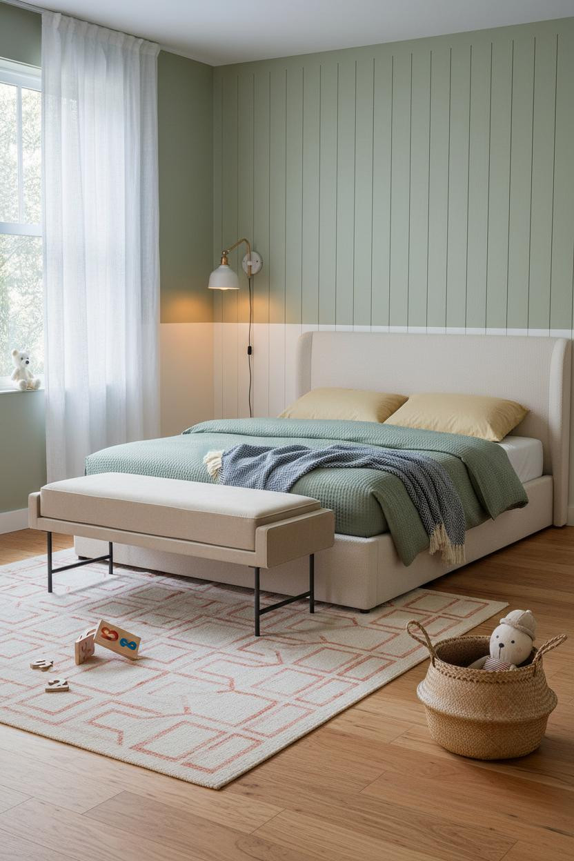 Stylish Kids Room Scandi Bedroom Sage Paneling