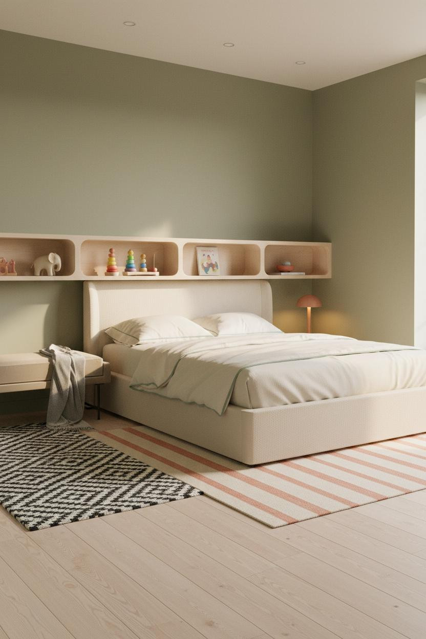 Stylish Kids Room Sage Green Floating Shelves