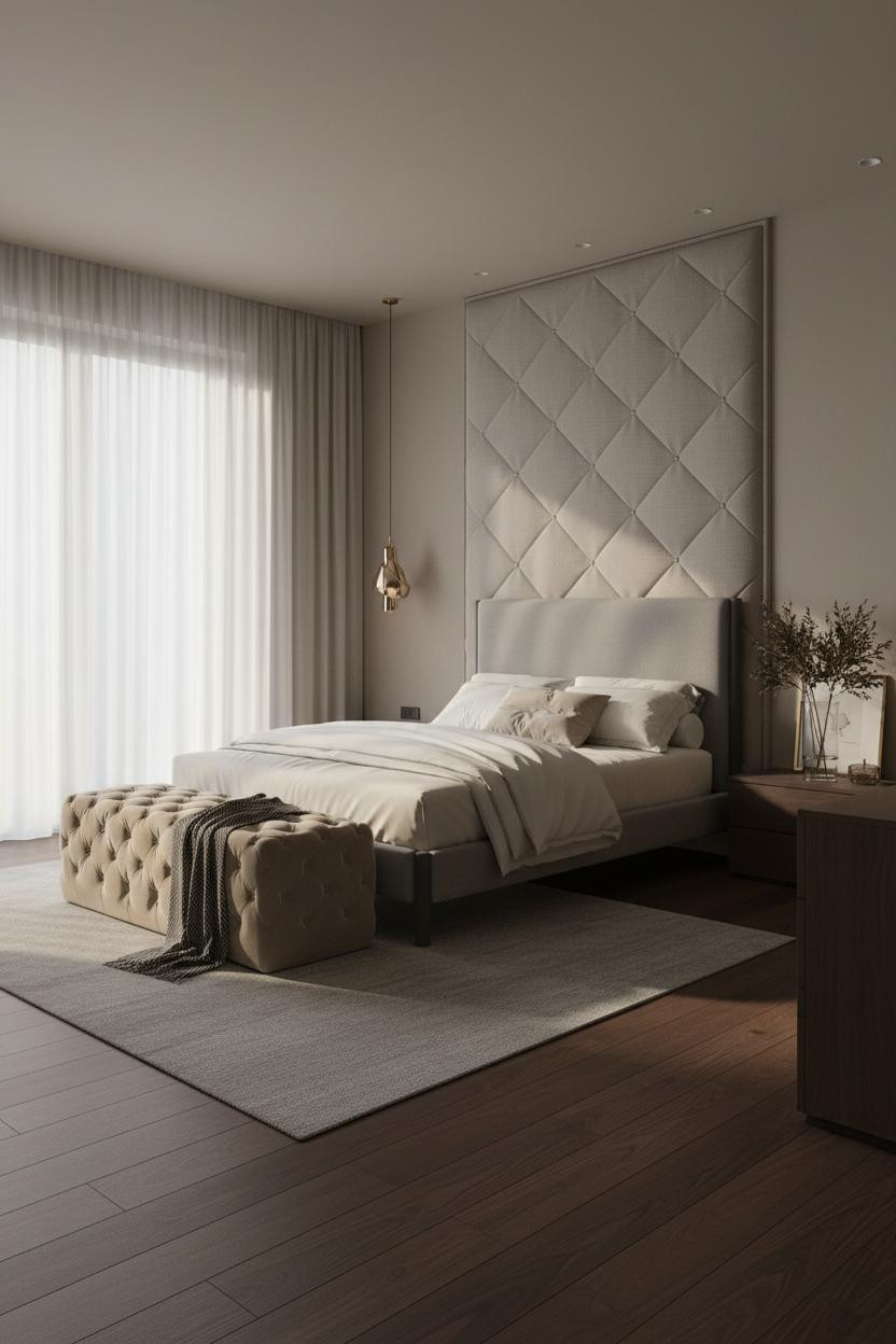 Luxury Bedroom Greige Quilted Panel Modern