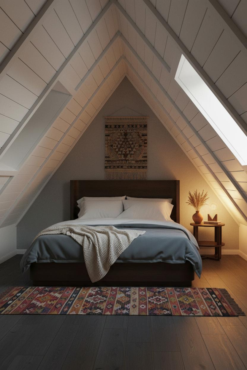 Low Attic Bedroom Angled Walls Golden Light