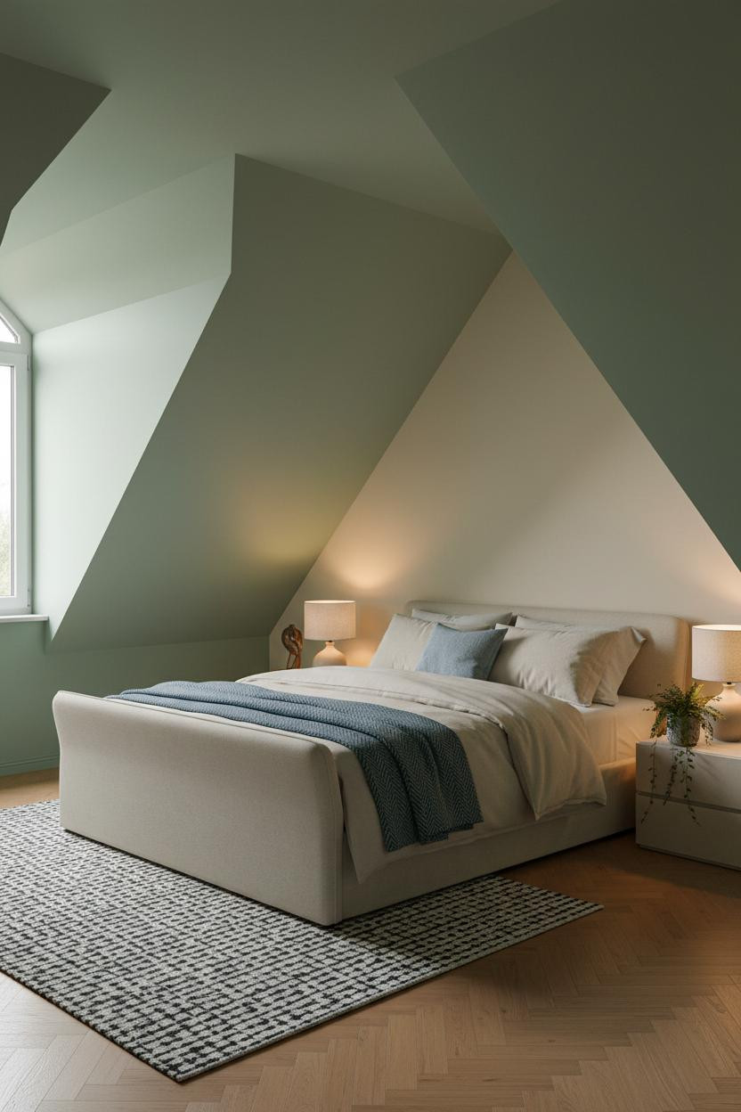 Low Attic Bedroom Slanted Walls Sage Green