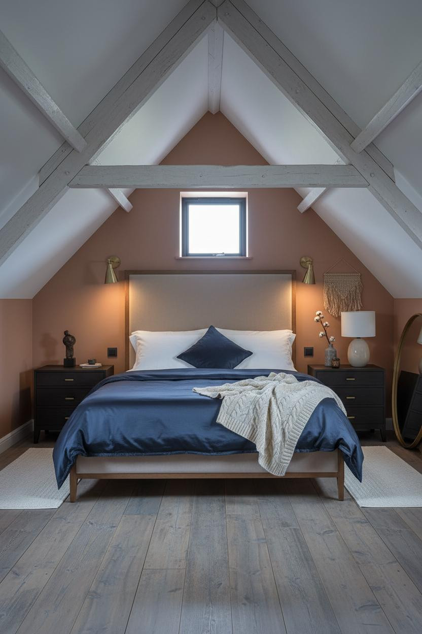 Low Attic Bedroom Slanted Ceiling Rafters