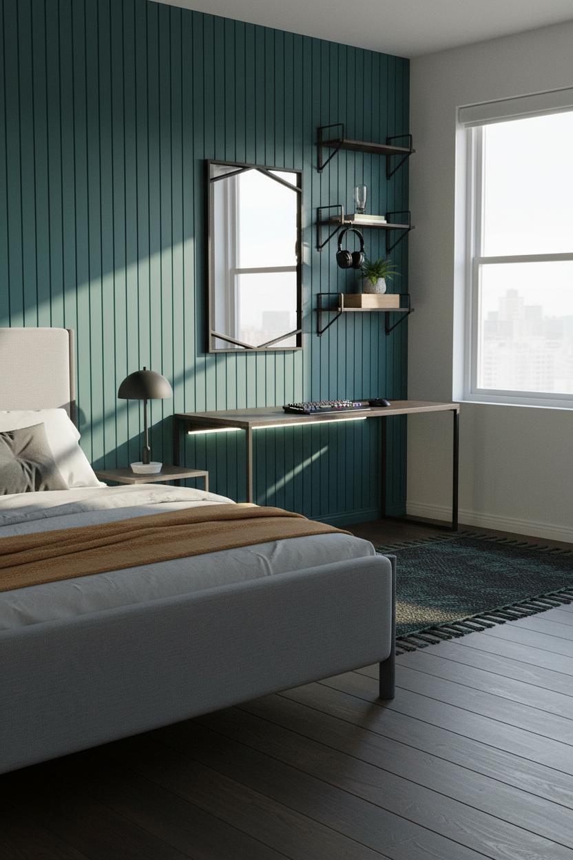 Gamer Bedroom Teal Accent Wall Gaming Desk