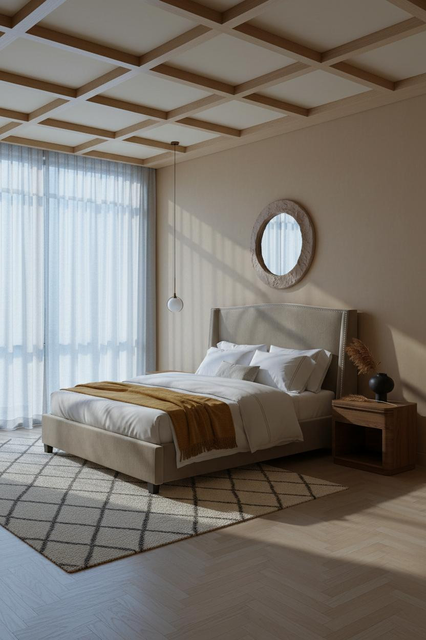 Neutral Earthy Bedroom With Warm Minimalist Japandi Decor