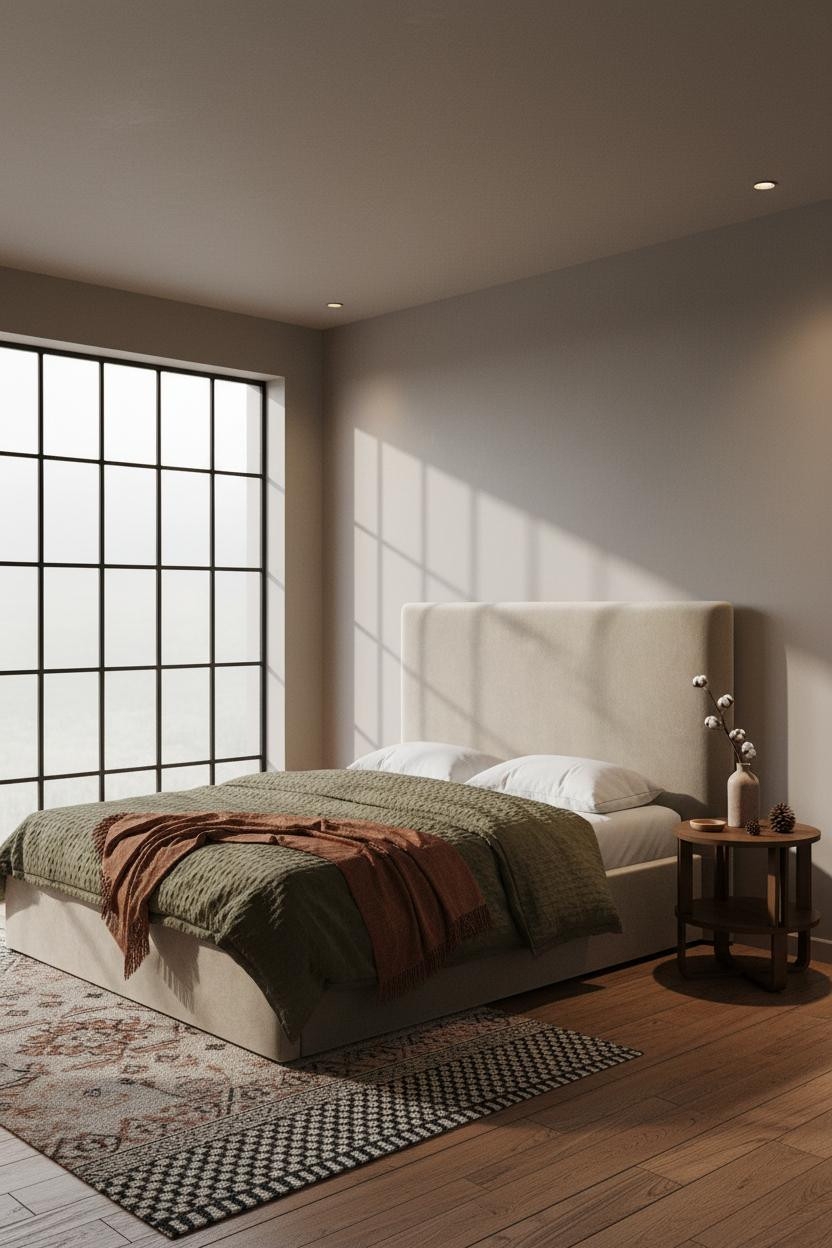 Neutral Earthy Bedroom With Warm Tones Minimalist Design