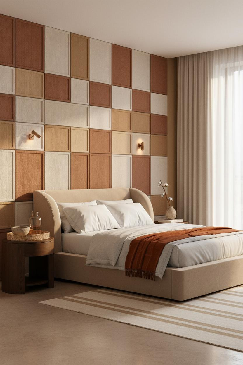 Neutral Earthy Bedroom Gallery Wall With Warm Tones