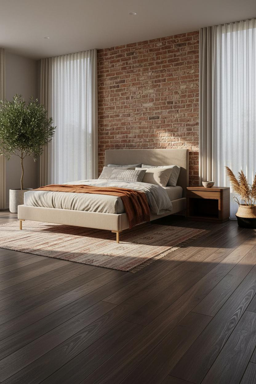 Neutral Earthy Bedroom Terracotta Accent Wall
