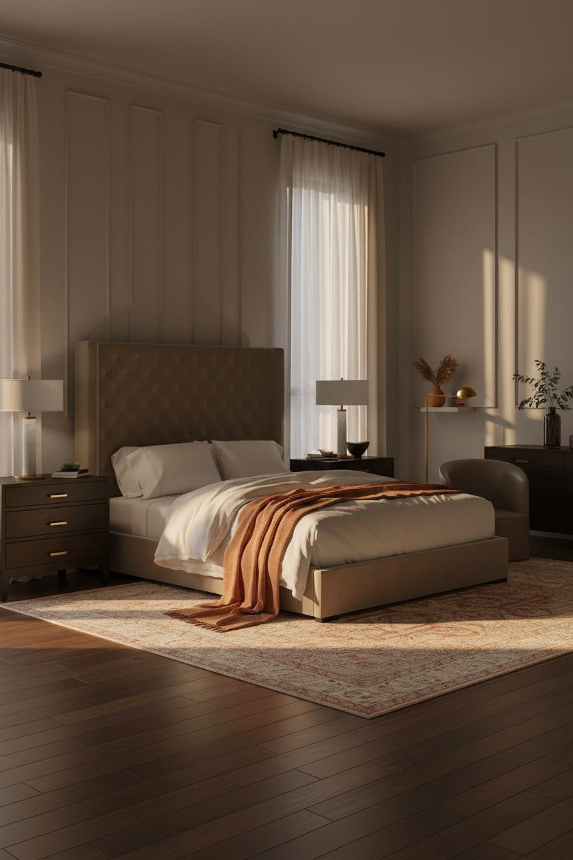 Dream Bedroom Japandi Luxury with Golden Light