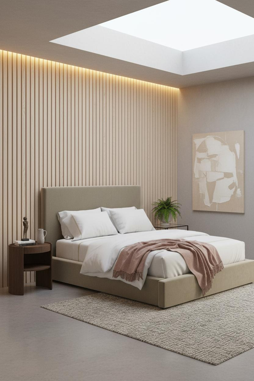 Adult Bedroom Couples Slatted Wood Wall