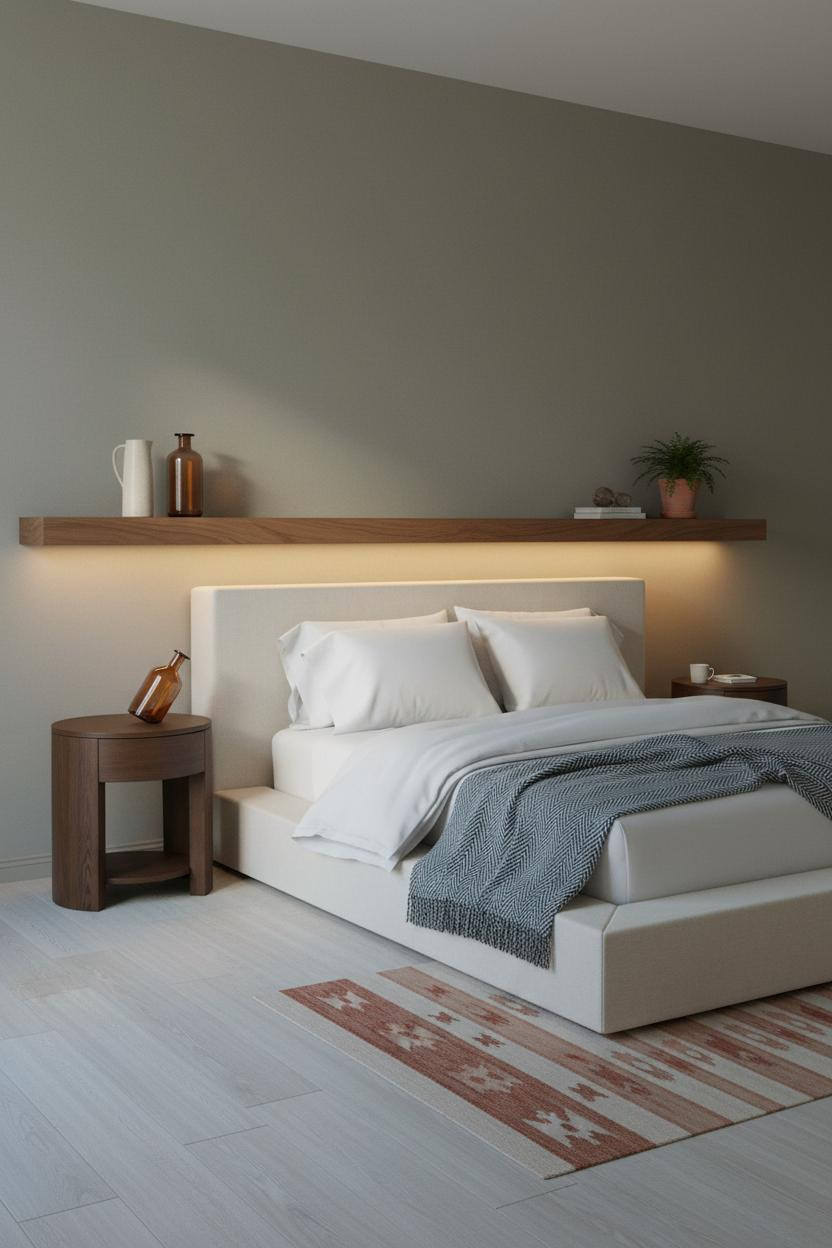 Adult Bedroom Couples Walnut Shelf Design