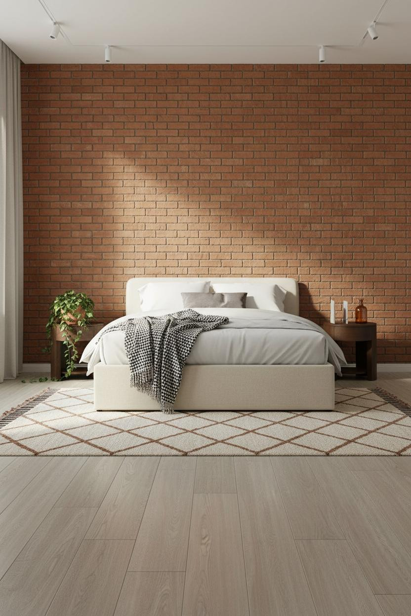 Adult Bedroom Couples Exposed Brick Nightstands