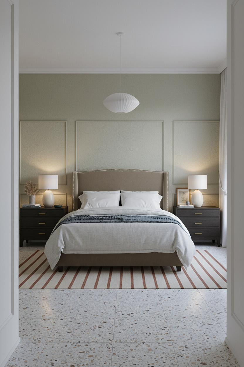 Adult Bedroom Couples Sage Green Wainscoting