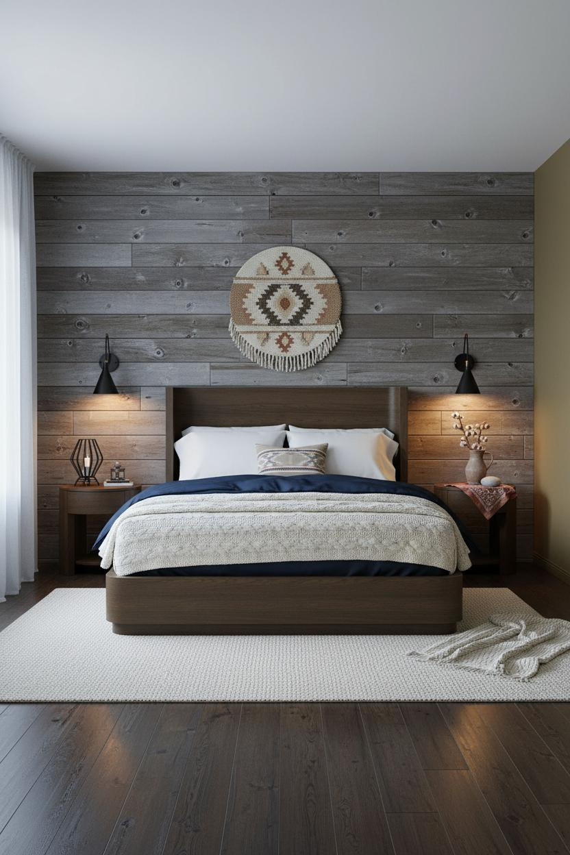 Western Farmhouse Bedroom Reclaimed Wood Accent