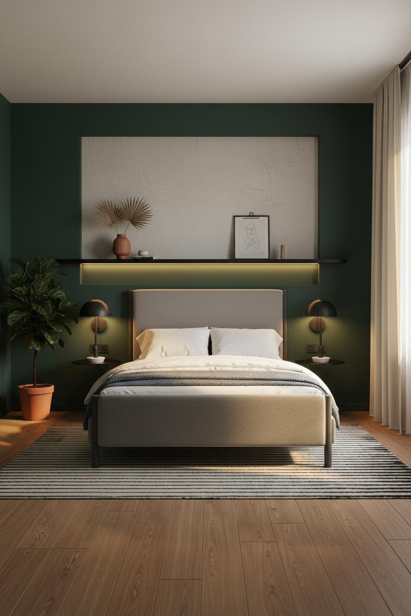 Moody Modern Bedroom Dark Green Walls