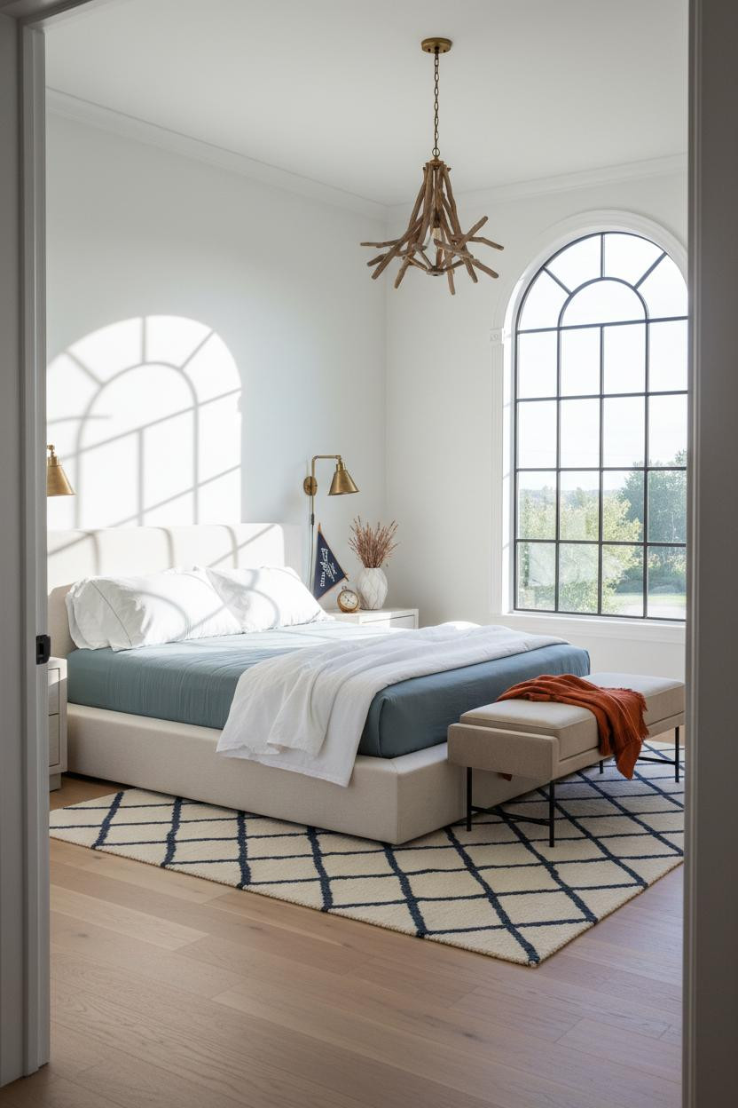 Preppy Coastal Teen Bedroom Ideas Bright Arched Window