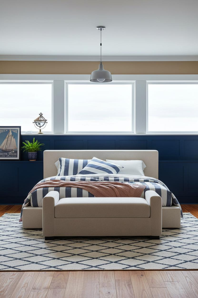 Preppy Coastal Bedroom Navy Wainscoting Nautical Decor