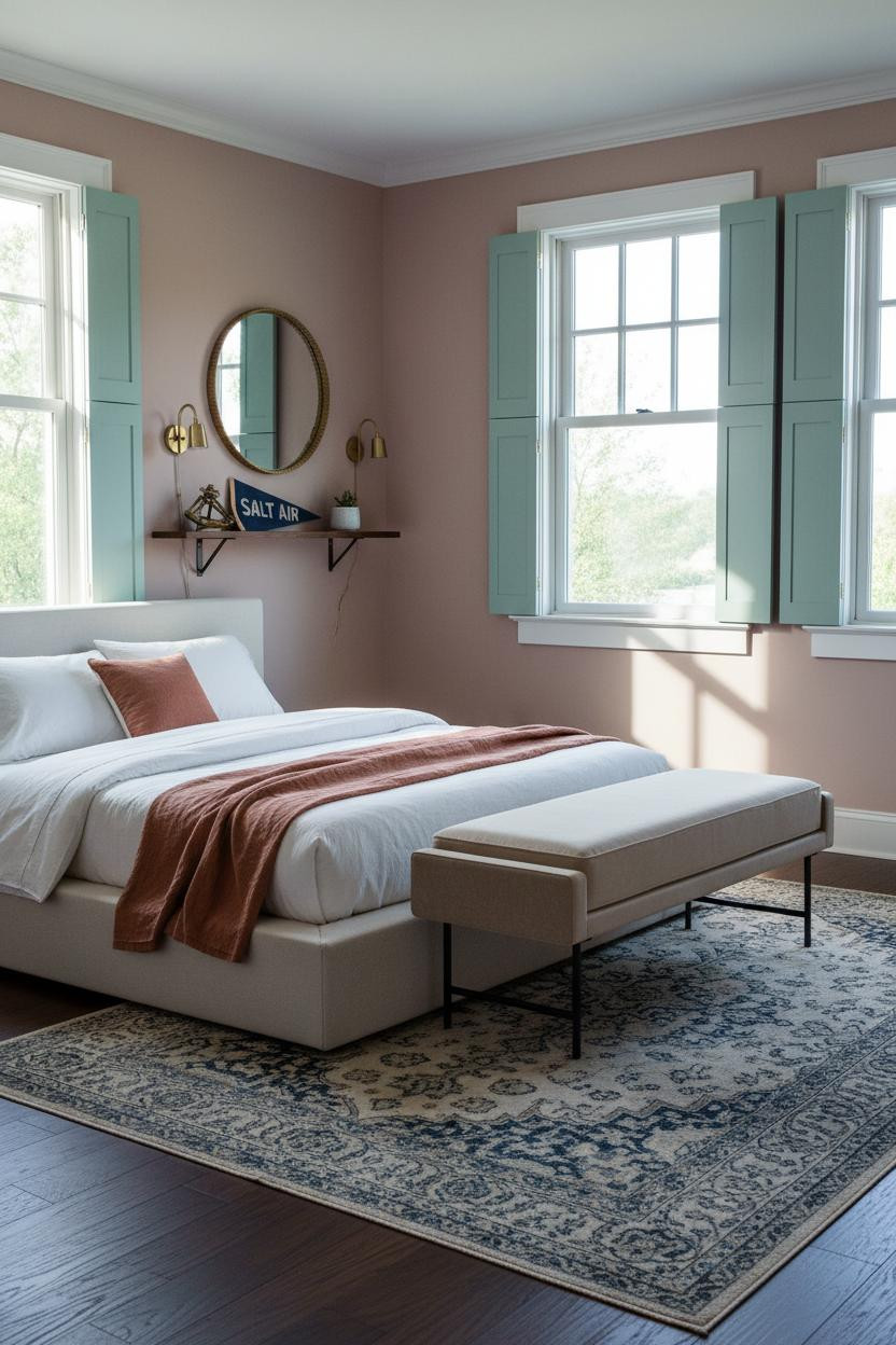 Preppy Coastal Teen Bedroom Seafoam Shutters