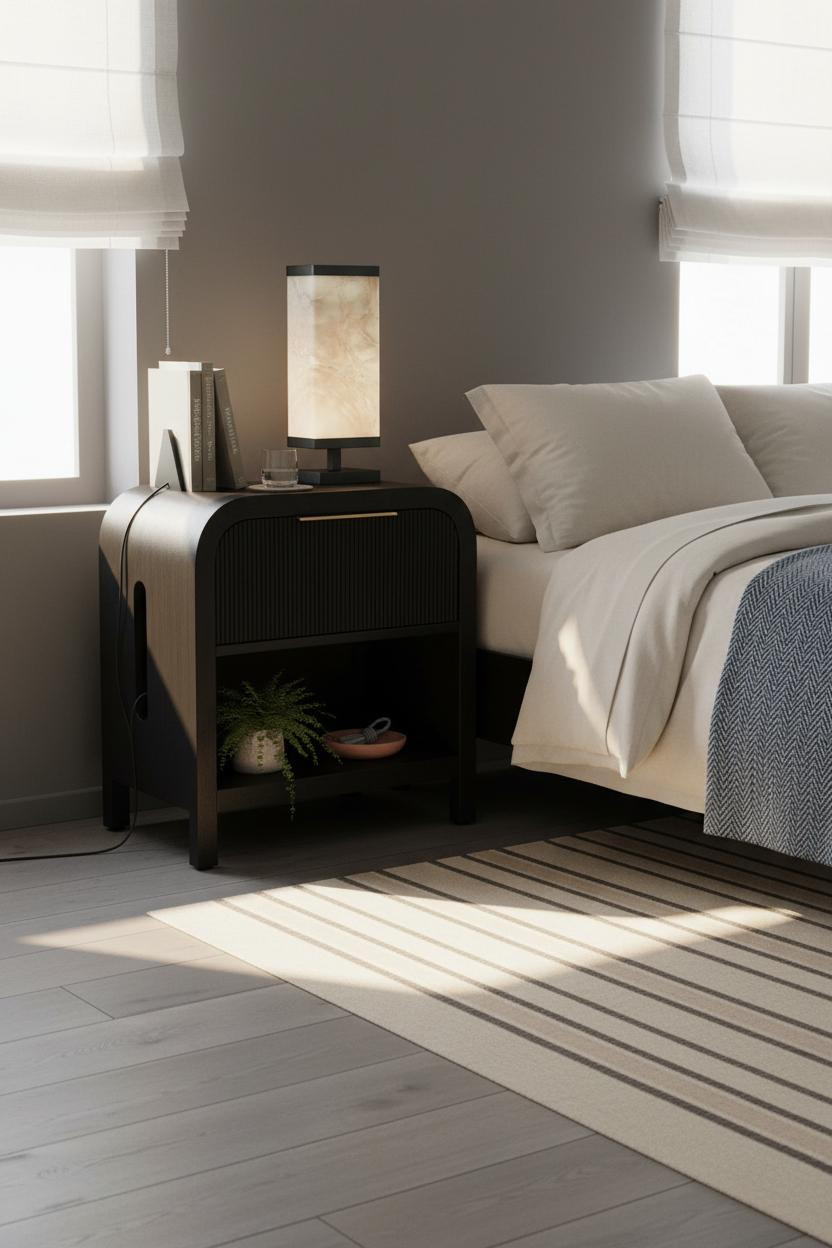 CPAP Nightstand Walnut Narrow Storage