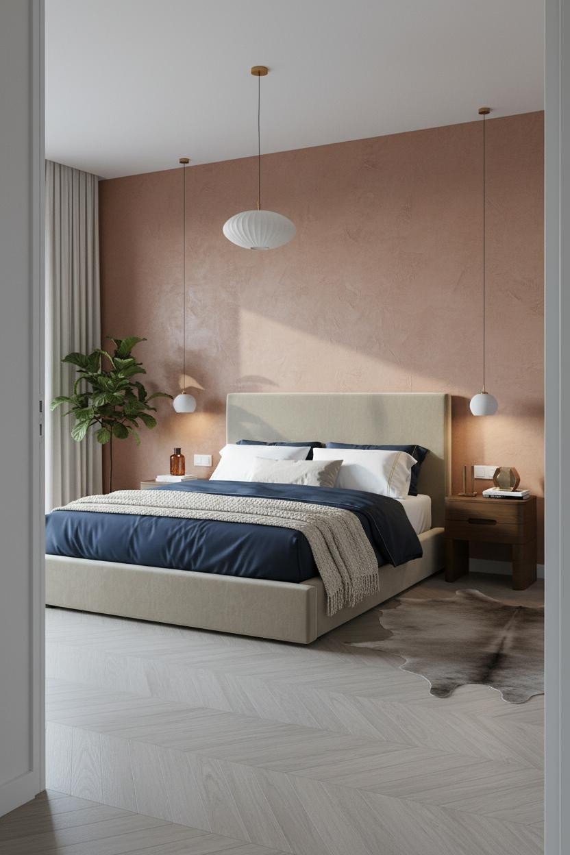 Small Bedroom Couples Terracotta Plaster Mediterranean