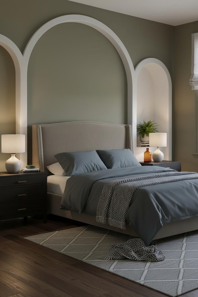 Small Bedroom Couples Arched Niche Walnut