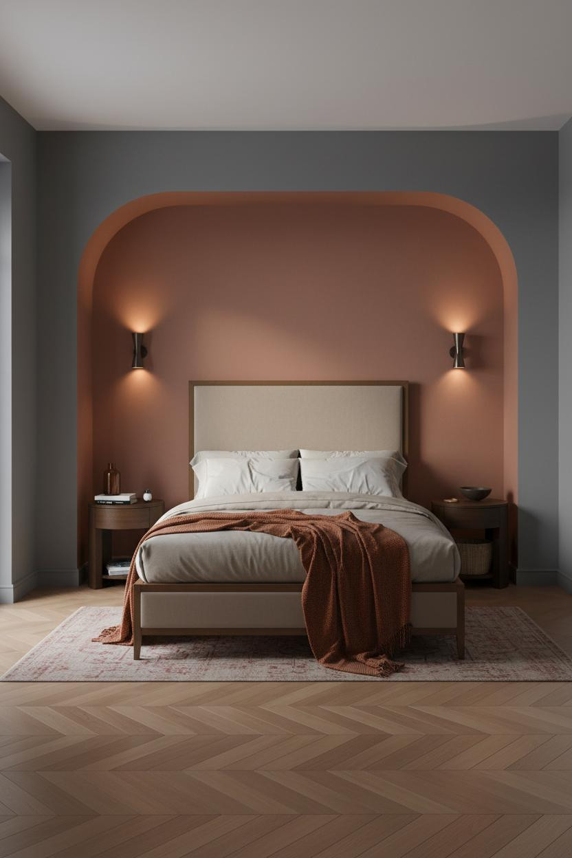 Small Bedroom Couples Curved Alcove Terracotta