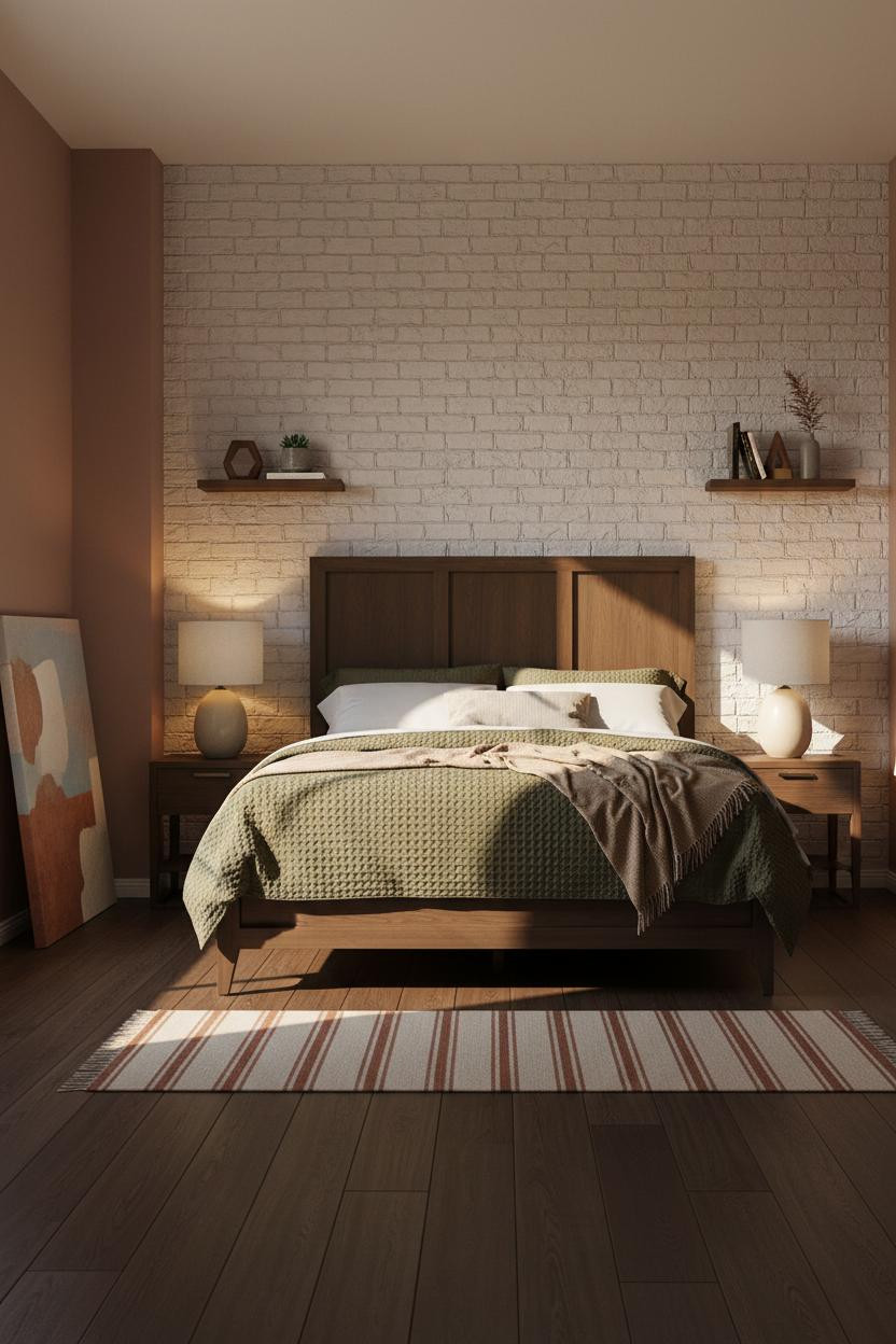 Small Bedroom Couples Exposed Brick Contemporary