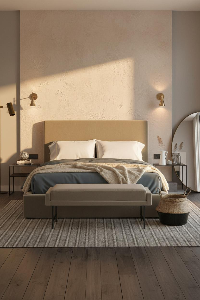 Taupe Grey Bedroom Japandi Design