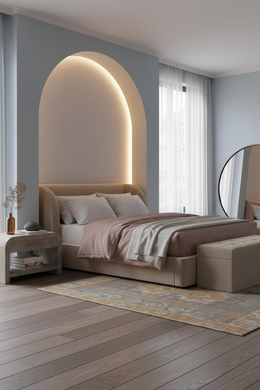 Taupe Grey Bedroom Arched Niche