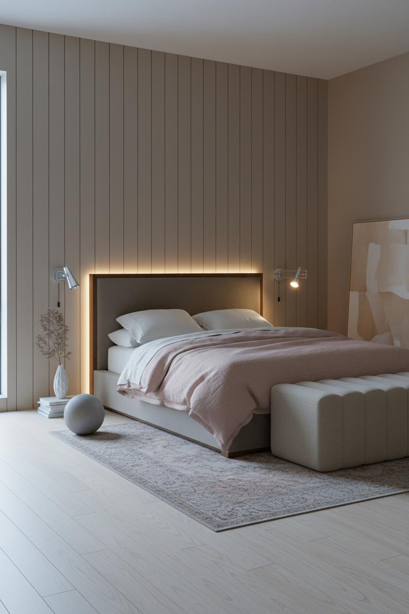Taupe Grey Bedroom Paneled Wall