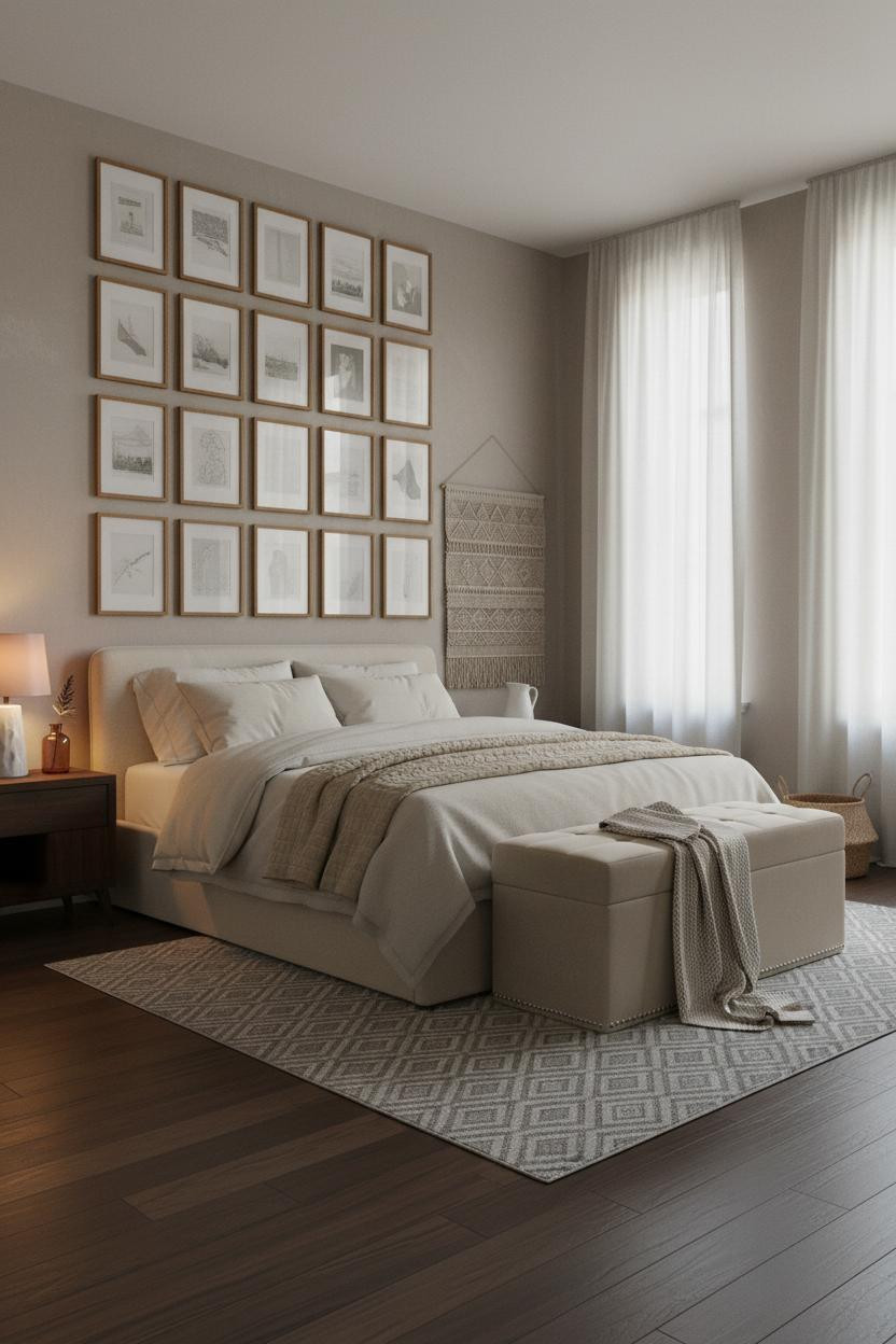 Taupe Grey Bedroom Gallery Wall Neutral
