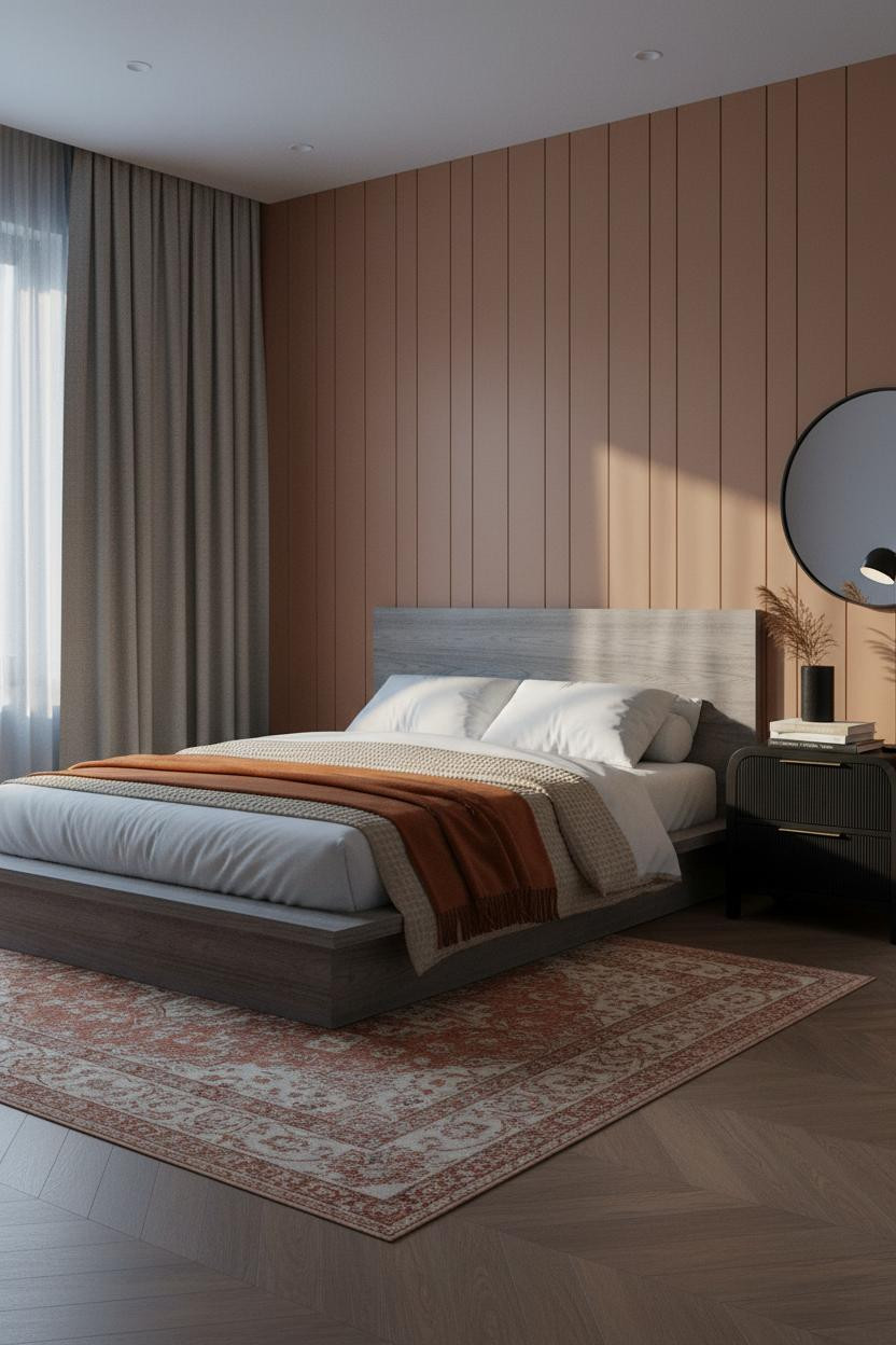 Dark Neutral Bedroom Moody Batten Wall