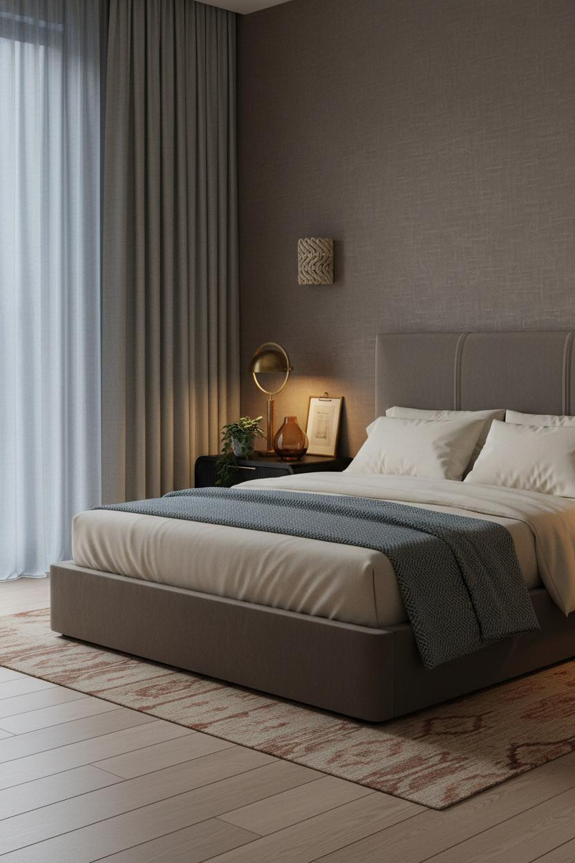 Dark Neutral Bedroom Moody Linen Walls
