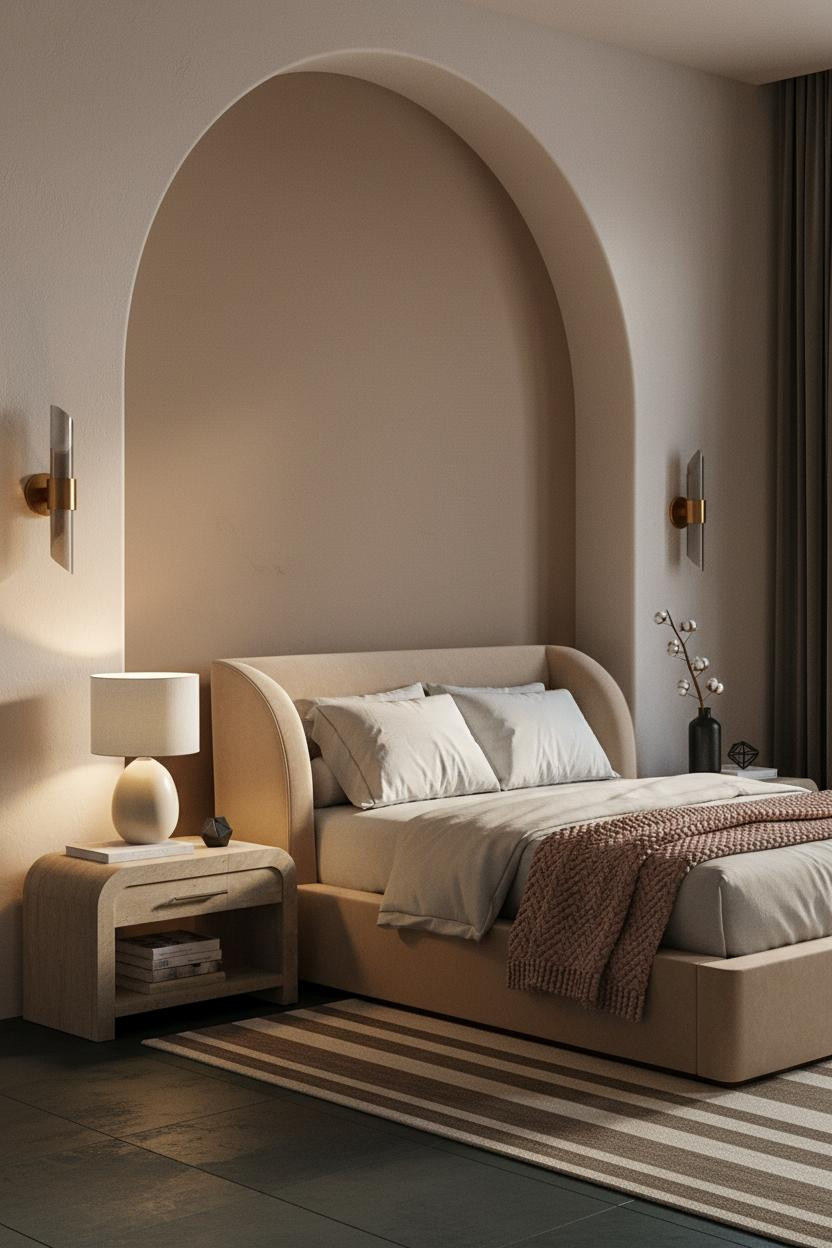 Dark Neutral Bedroom Moody Alcove Lamp