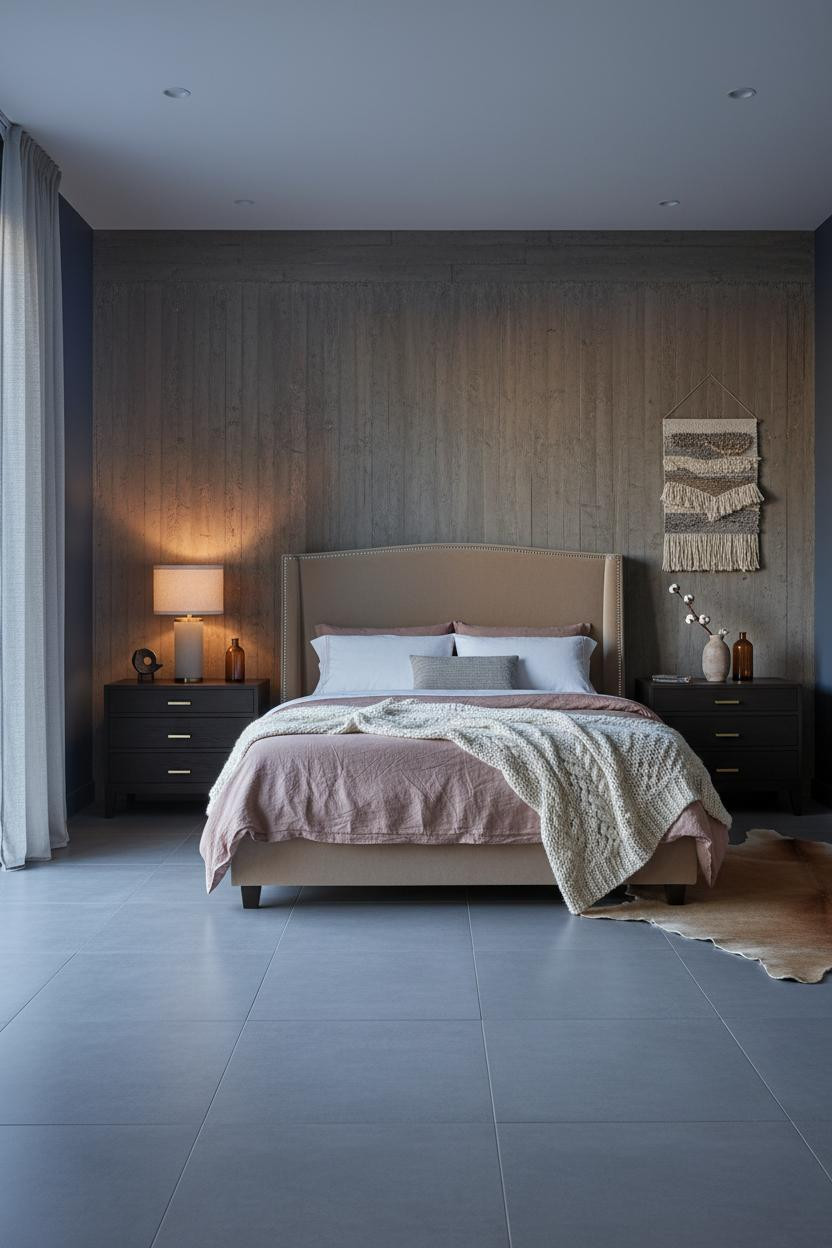 Dark Neutral Bedroom Moody Concrete Wall