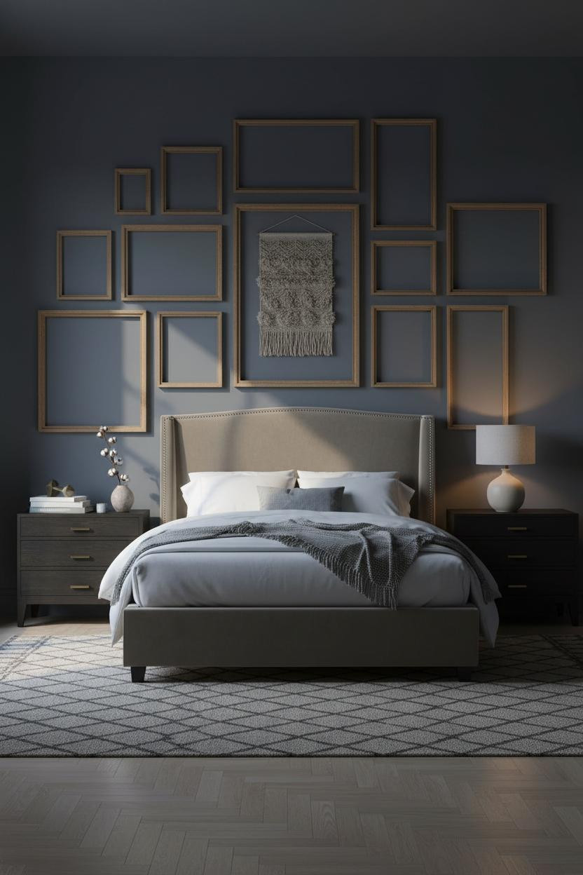 Dark Neutral Bedroom Moody Minimalist Gallery Wall