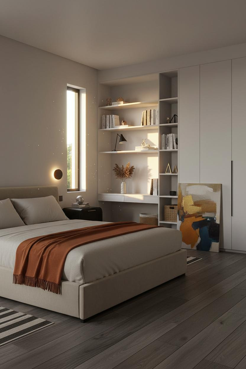 Small Bedroom Minimalist Built In Shelving