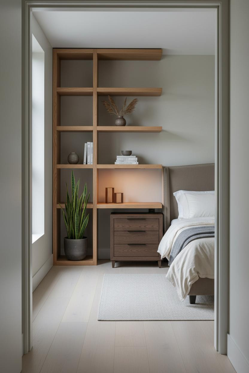 Small Bedroom Minimalist Oak Shelving Desk