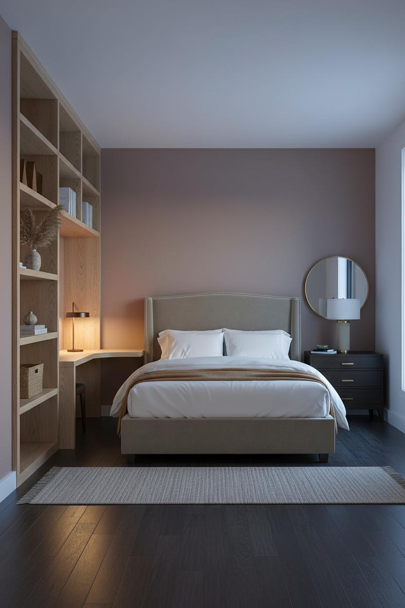 Small Bedroom Minimalist Oak Shelving Desk