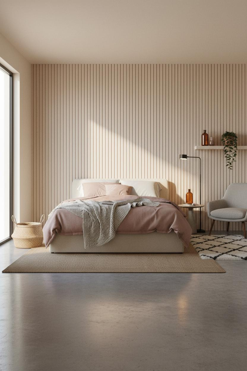 Modern Neutral Bedroom Oak Accent Wall