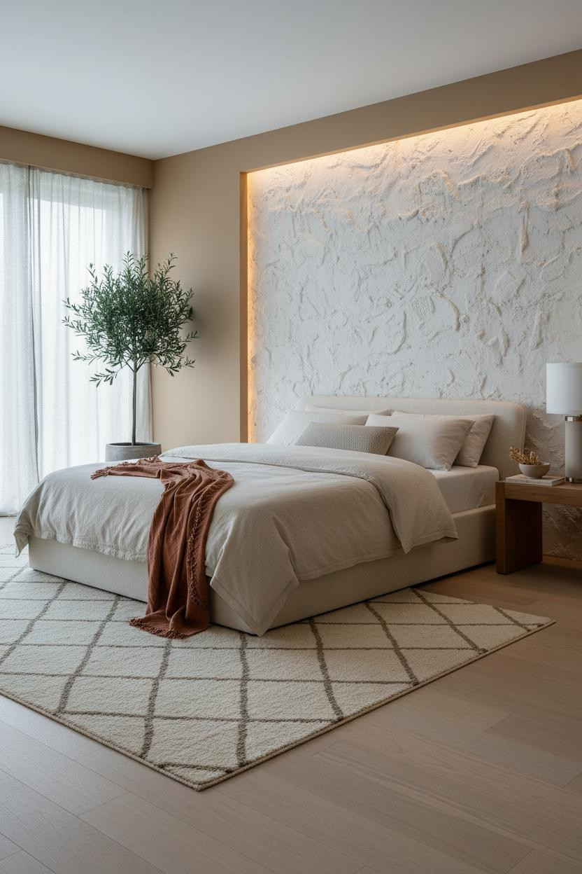 Modern Neutral Bedroom Textured Accent Wall