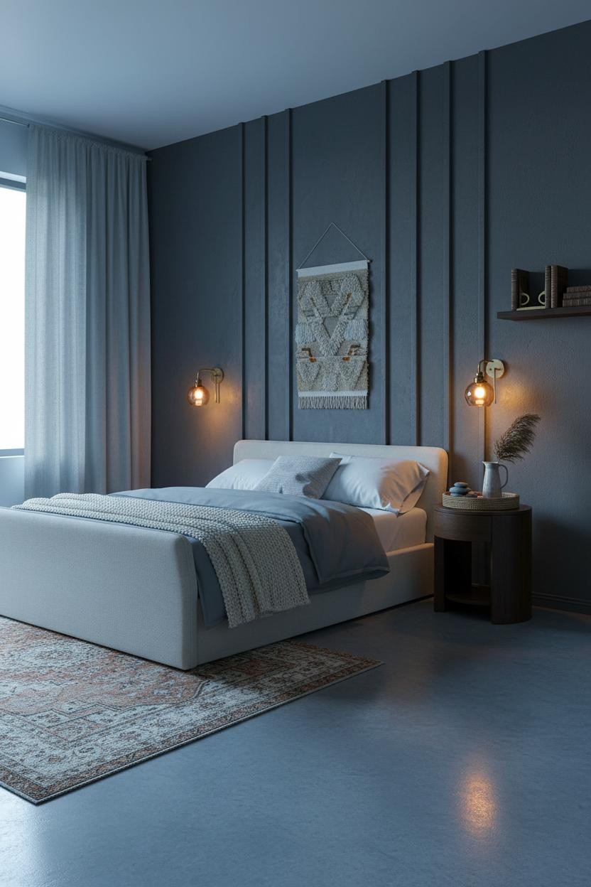 Mid Century Bedroom Eclectic Boho Design Charcoal Plaster